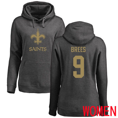 New Orleans Saints Ash Women Drew Brees One Color NFL Football 9 Pullover Hoodie Sweatshirts